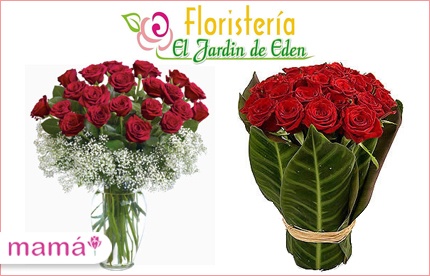 ¡Un detalle perfecto para mamá! Paga RD$ 480 en vez de RD$ 1,000 por Arreglo con 8 rosas Premium locales + Follaje + Vaso decorado en Floristería y Decoración El Jardín del Edén.