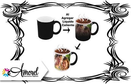 ¡Que viva la magia! Paga RD$ 450 en vez de RD$ 1,000 por una Taza térmica que cambia de color con líquidos fríos y calientes con mensajes y/o fotos personalizados en Amorel Impresiones Digitales.
